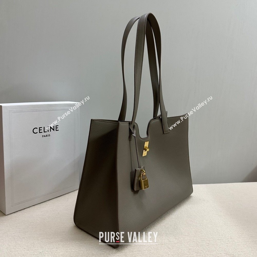 Celine Cabas 16 Tote Bag in Grainy Calfskin Dark Grey 2023 112583 (HF-23112104)