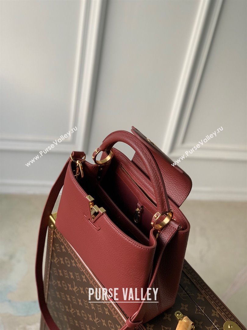 Louis Vuitton Capucines BB Bag in Taurillon Leather M25128 Griotte/Burgundy 2024 (K-24030414)