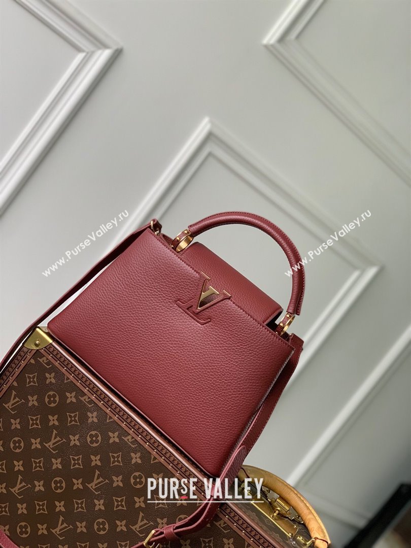 Louis Vuitton Capucines MM Bag in Taurillon Leather M25128 Griotte/Burgundy 2024 (K-24030415)
