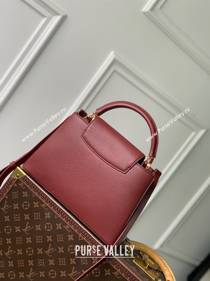 Louis Vuitton Capucines MM Bag in Taurillon Leather M25128 Griotte/Burgundy 2024 (K-24030415)