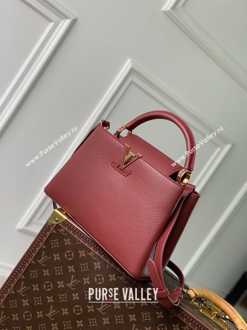 Louis Vuitton Capucines MM Bag in Taurillon Leather M25128 Griotte/Burgundy 2024 (K-24030415)