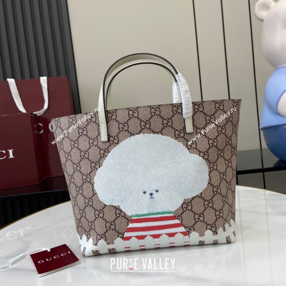 Gucci Childrens Dog Print Canvas Tote Bag 410812 Grey/White 02 2024 (XLU-24093021)