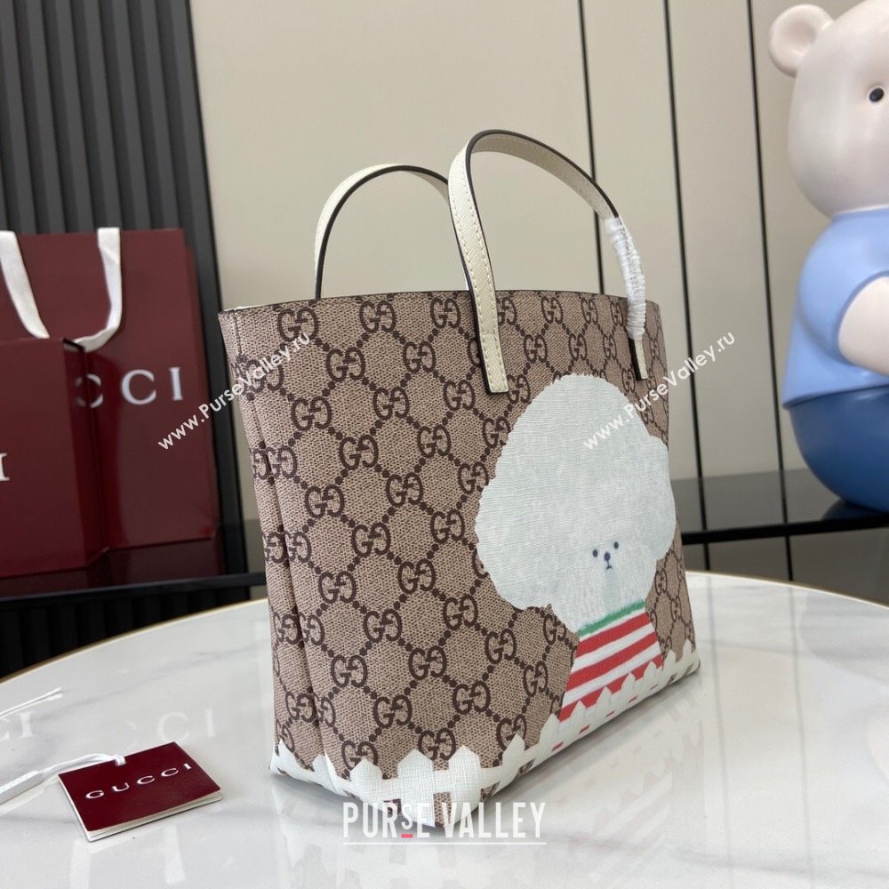 Gucci Childrens Dog Print Canvas Tote Bag 410812 Grey/White 02 2024 (XLU-24093021)