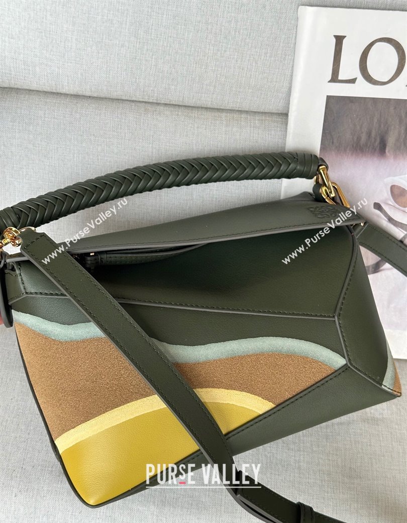 Loewe Small Puzzle Edge Landscape bag in nappa calfskin Bottle Green 2025 ( No Charm) (YS-250925009)