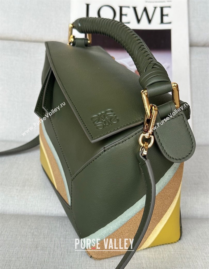 Loewe Small Puzzle Edge Landscape bag in nappa calfskin Bottle Green 2025 ( No Charm) (YS-250925009)