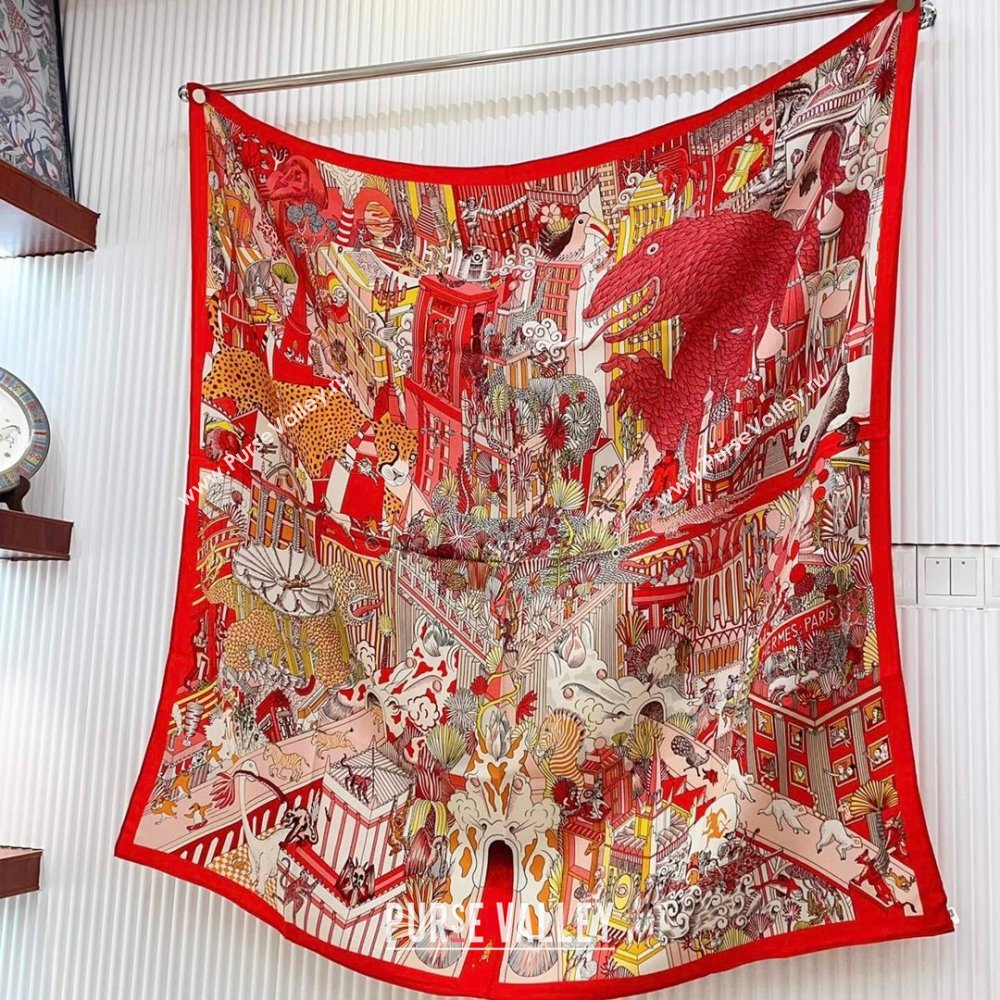 Hermes Cashmere Silk Sqaure Shawl Scarf 140cm H8625 Red 2024 (A-24080625)