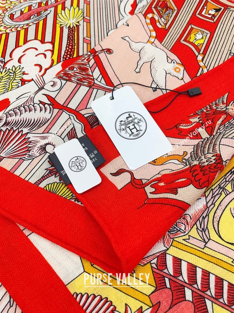 Hermes Cashmere Silk Sqaure Shawl Scarf 140cm H8625 Red 2024 (A-24080625)