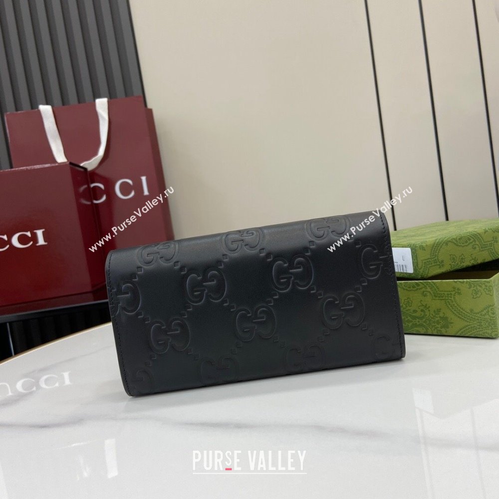 Gucci GG Long Wallet in Black GG Leather 772791 2024 (XLU-24093022)