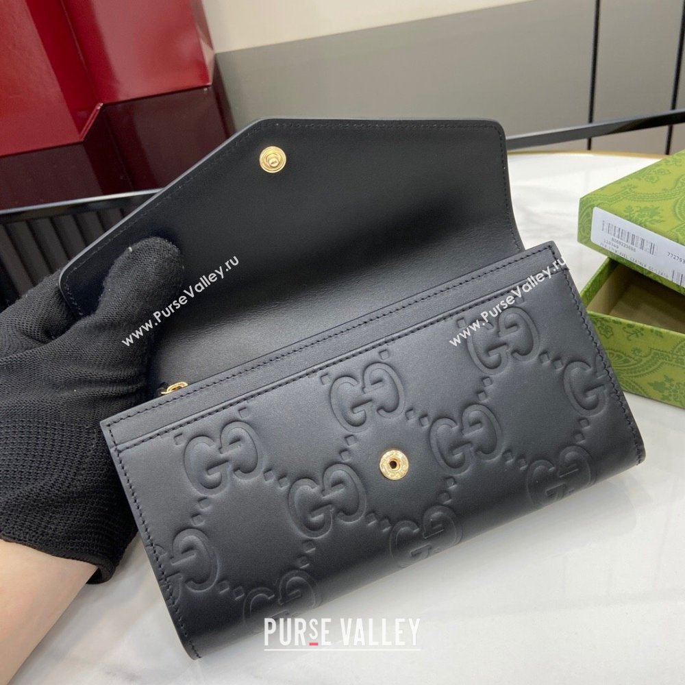 Gucci GG Long Wallet in Black GG Leather 772791 2024 (XLU-24093022)