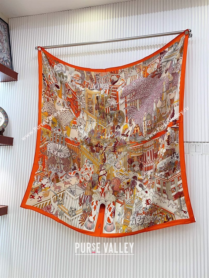 Hermes Cashmere Silk Sqaure Shawl Scarf 140cm H8627 Orange 2024 (A-24080627)