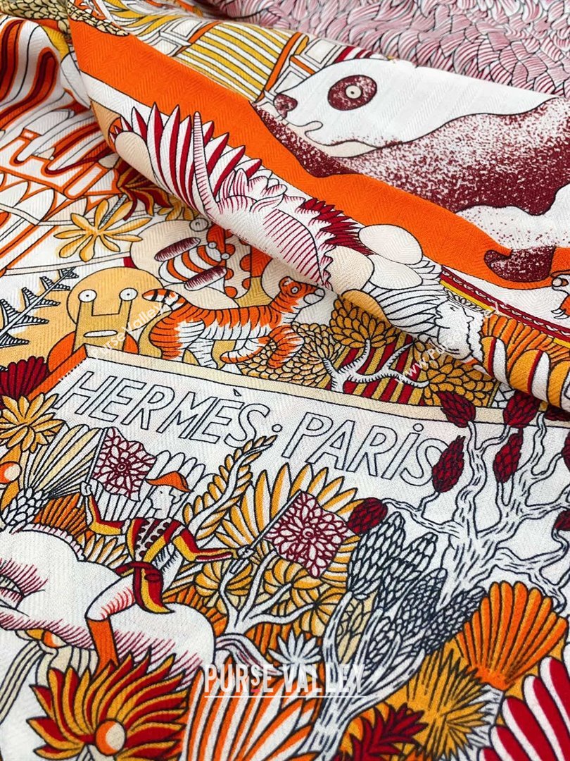 Hermes Cashmere Silk Sqaure Shawl Scarf 140cm H8627 Orange 2024 (A-24080627)