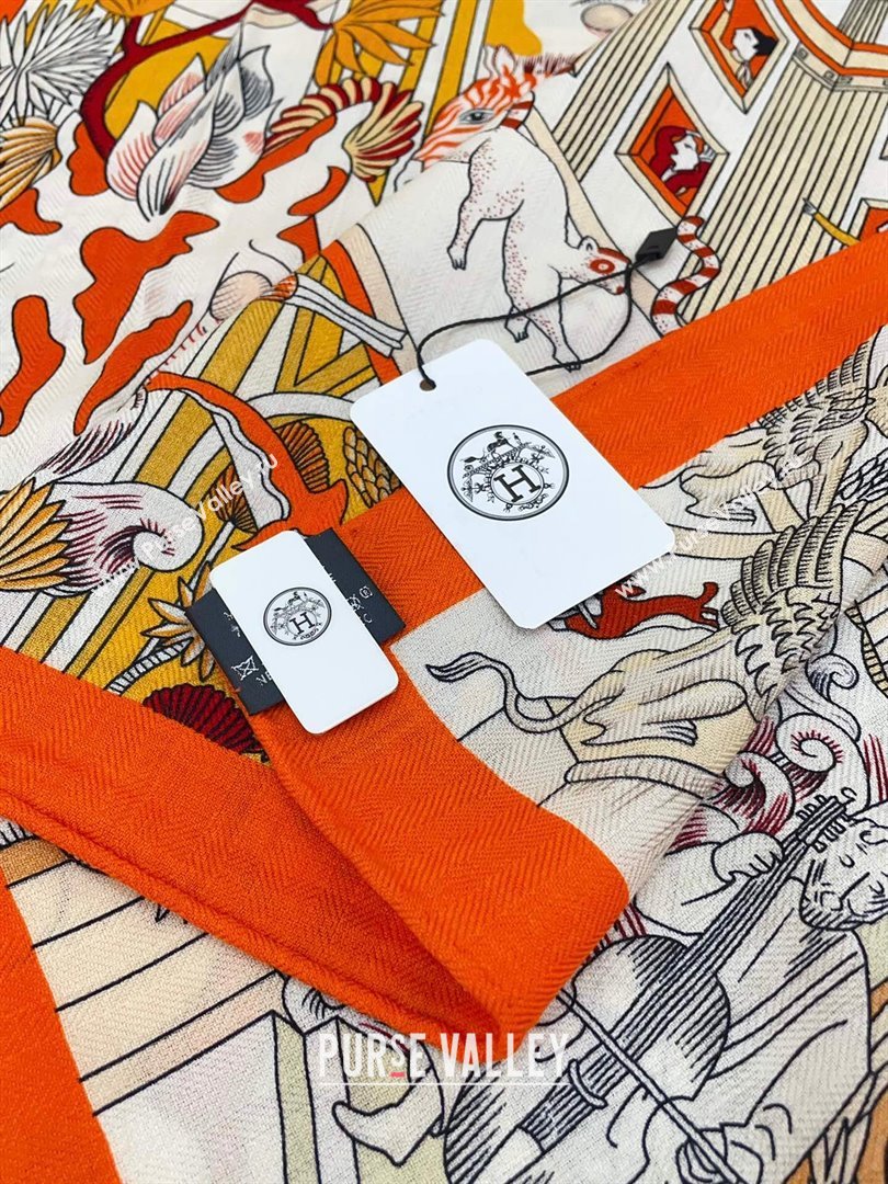 Hermes Cashmere Silk Sqaure Shawl Scarf 140cm H8627 Orange 2024 (A-24080627)