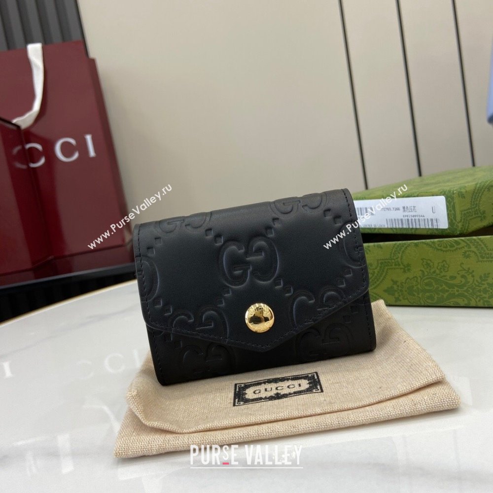 Gucci GG Medium Wallet in Black GG Leather 790131 2024 (XLU-24093023)