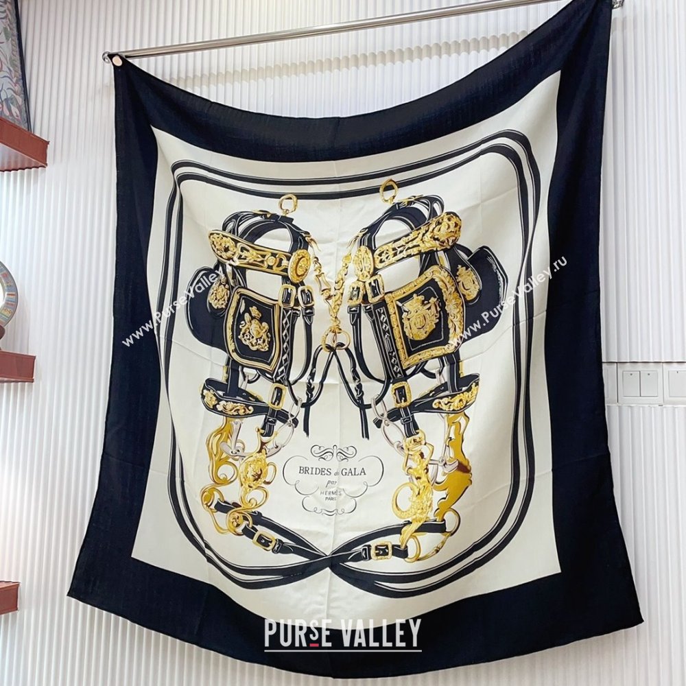 Hermes Cashmere Silk Sqaure Shawl Scarf 140cm H8629 Beige/Black 2024 (A-24080629)