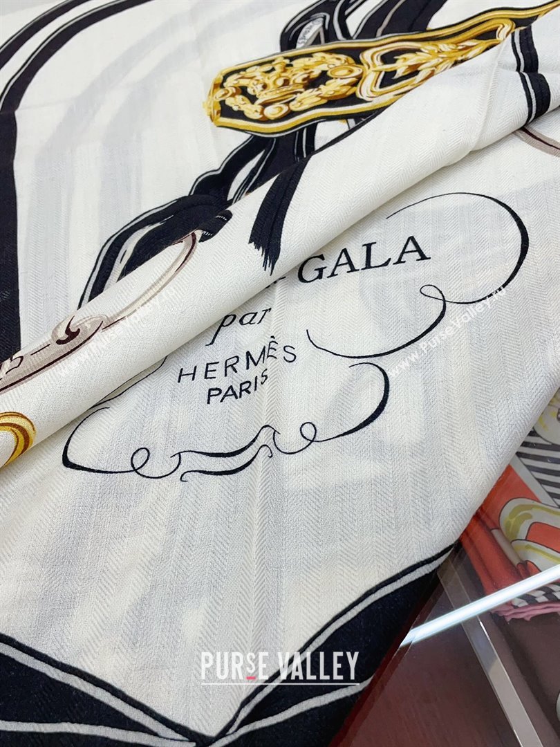 Hermes Cashmere Silk Sqaure Shawl Scarf 140cm H8629 Beige/Black 2024 (A-24080629)