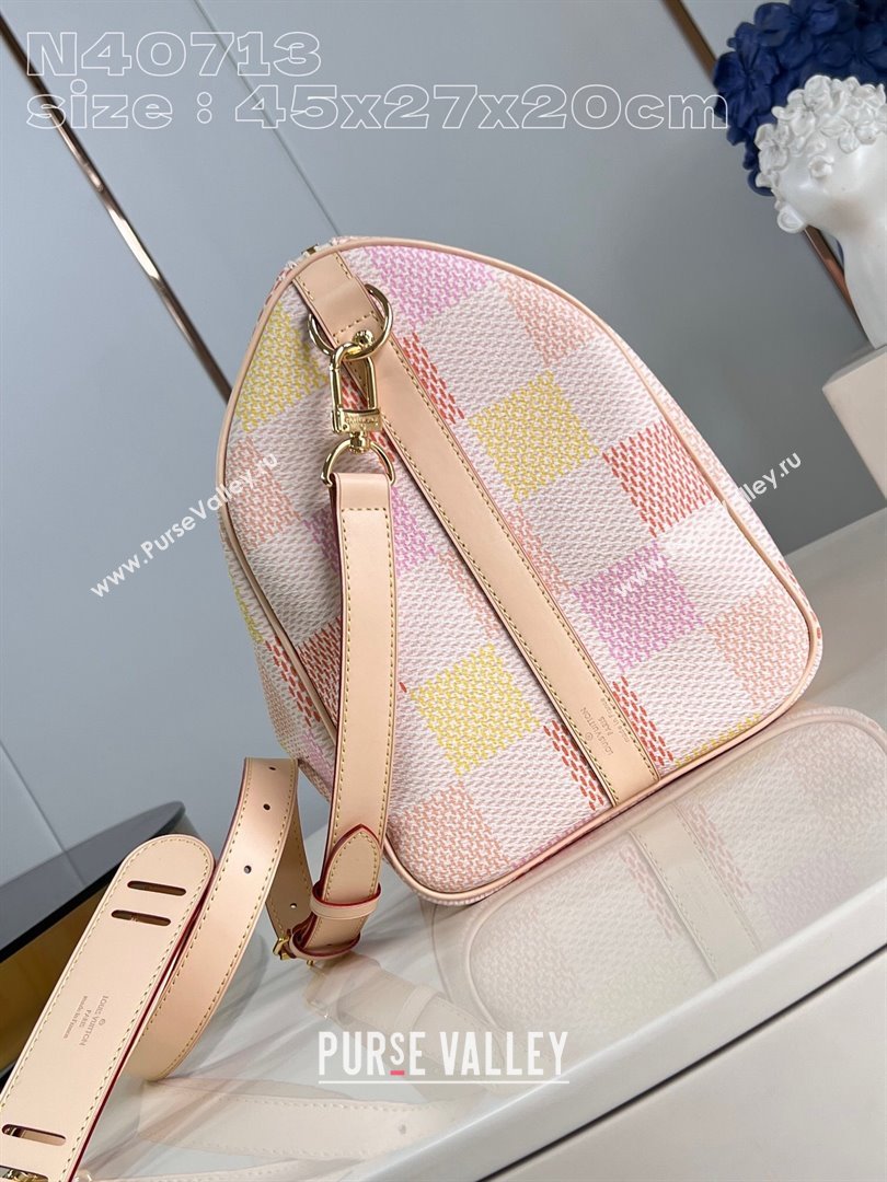 Louis Vuitton Keepall Bandouliere 45 Bag in Damierlicious Canvas N40713 Pink 2024 (K-24062001)