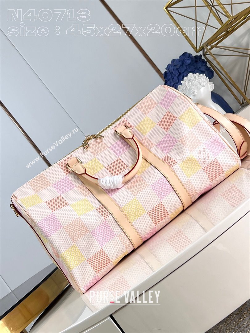 Louis Vuitton Keepall Bandouliere 45 Bag in Damierlicious Canvas N40713 Pink 2024 (K-24062001)