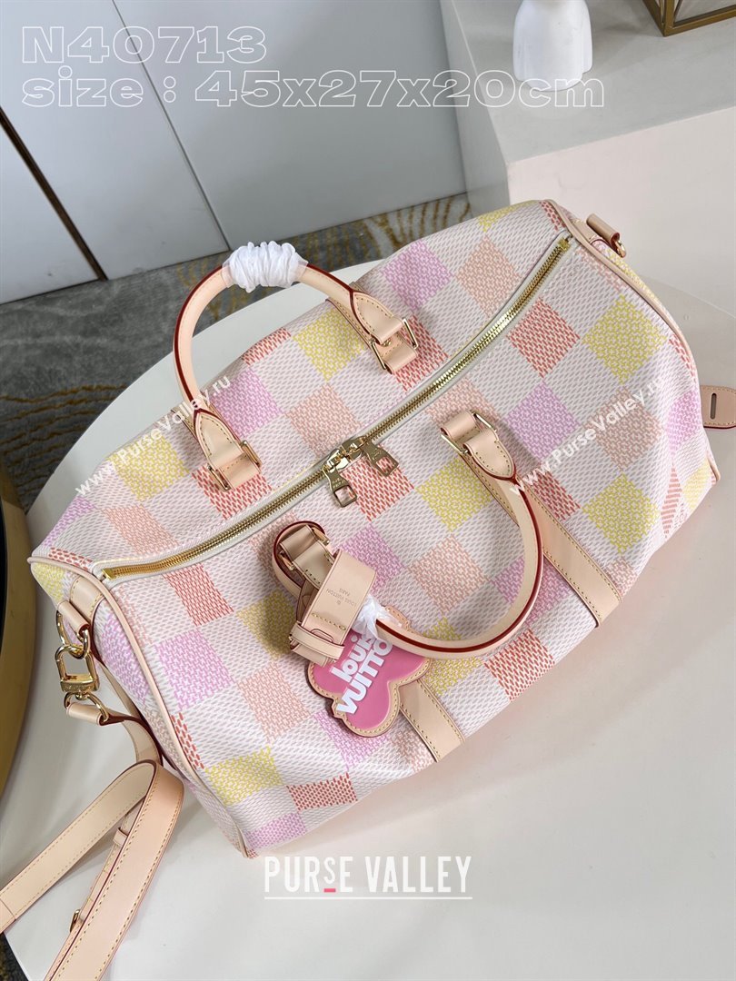 Louis Vuitton Keepall Bandouliere 45 Bag in Damierlicious Canvas N40713 Pink 2024 (K-24062001)