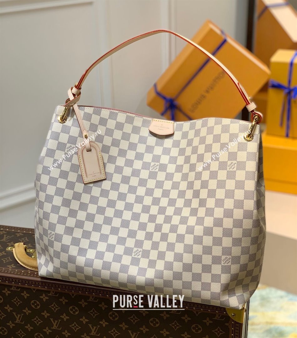 Louis Vuitton Graceful MM Hobo Bag in Damier Azur Canvas N42233 White 2022 (K-220304051)