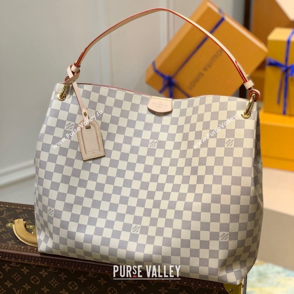 Louis Vuitton Graceful MM Hobo Bag in Damier Azur Canvas N42233 White 2022 (K-220304051)