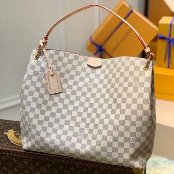 Louis Vuitton Graceful MM Hobo Bag in Damier Azur Canvas N42233 White 2022 (K-220304051)