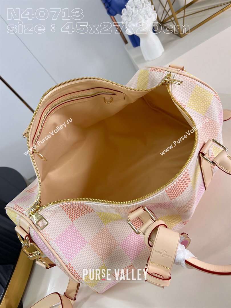 Louis Vuitton Keepall Bandouliere 45 Bag in Damierlicious Canvas N40713 Pink 2024 (K-24062001)