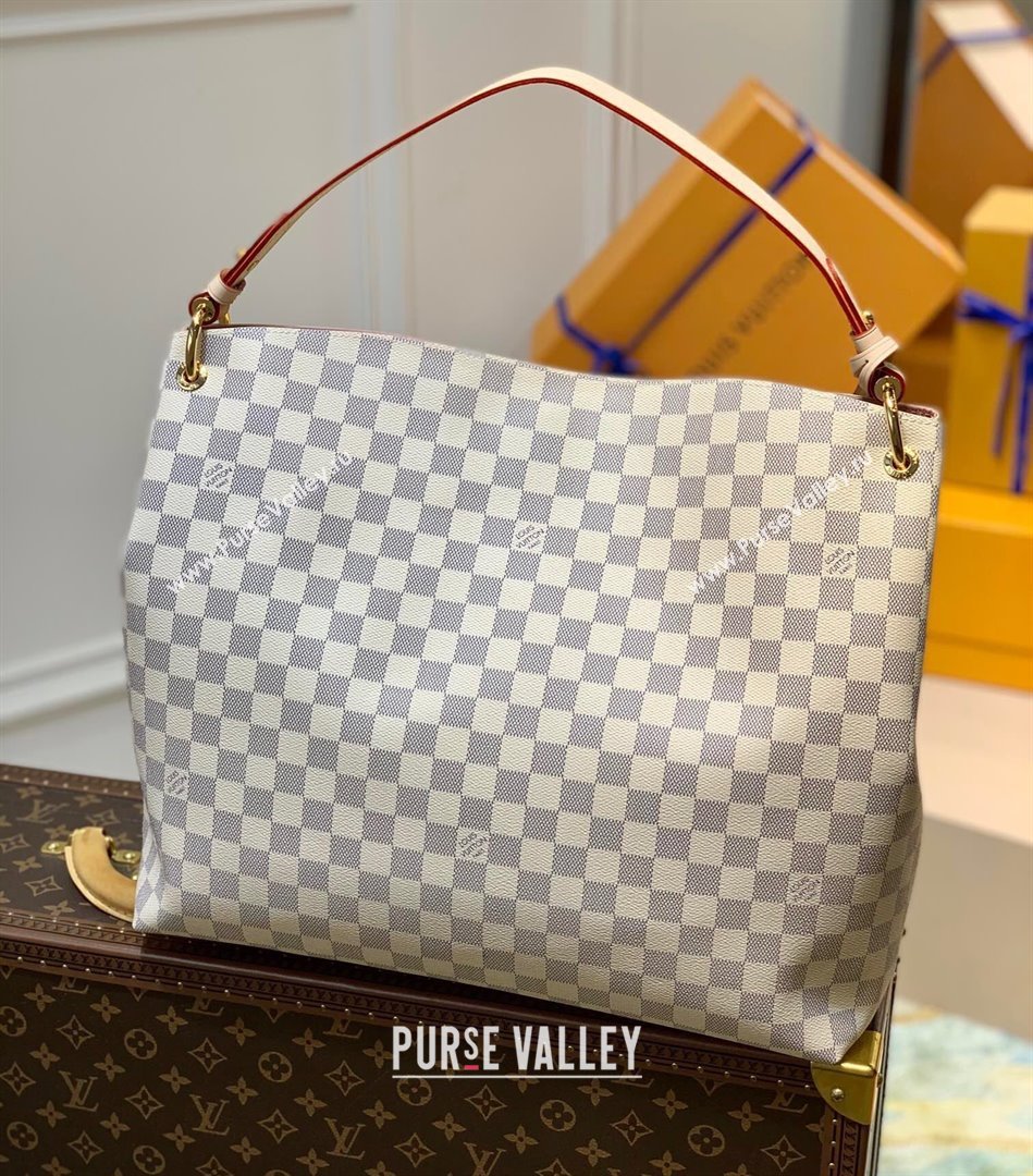 Louis Vuitton Graceful MM Hobo Bag in Damier Azur Canvas N42233 White 2022 (K-220304051)