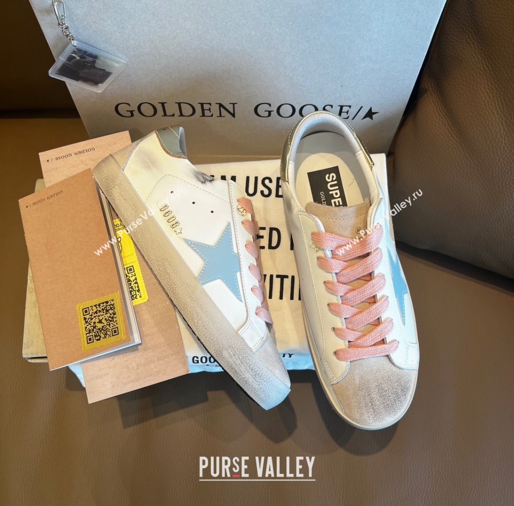 Golden Goose GGDB Super-Star Leather Sneakers White/Blue/Pink 2024 (SS-24030401)