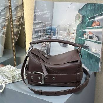 Loewe Small Puzzle Biker bag in shiny calfskin Dark Chestnut Brown 2025 0925 (YS-250925023)
