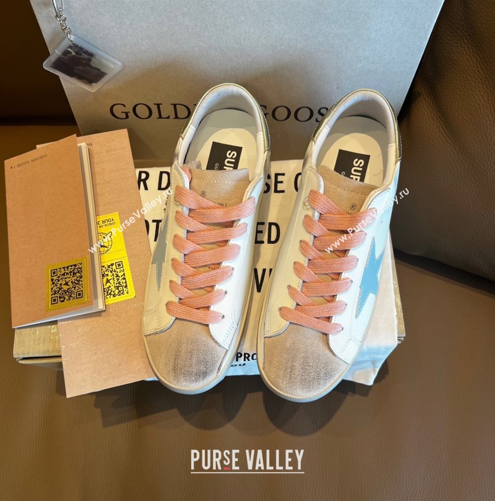 Golden Goose GGDB Super-Star Leather Sneakers White/Blue/Pink 2024 (SS-24030401)