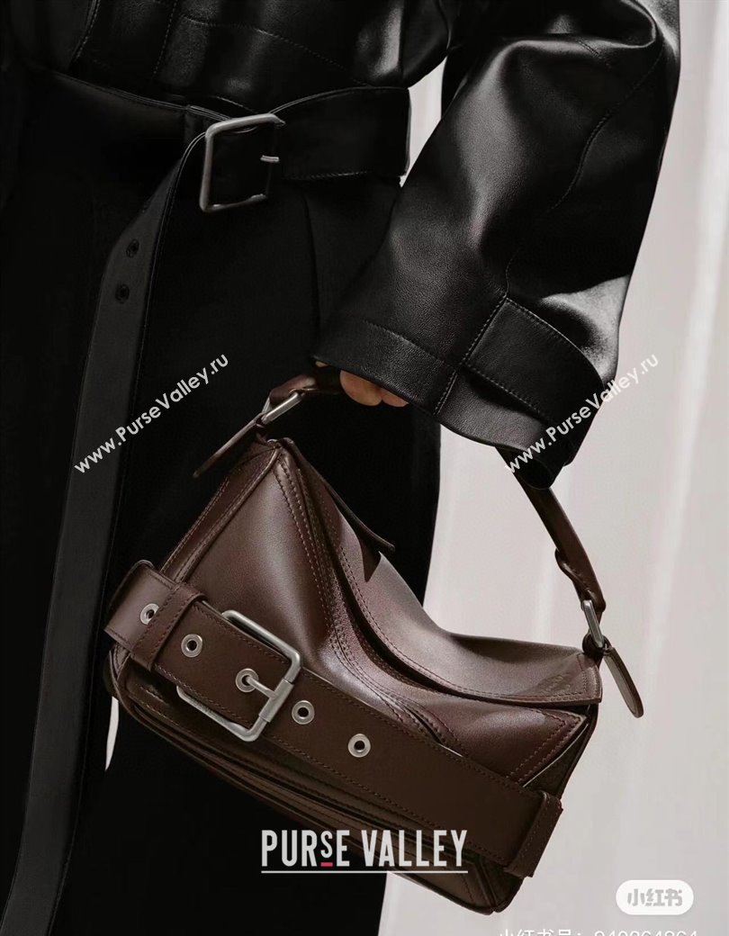 Loewe Small Puzzle Biker bag in shiny calfskin Dark Chestnut Brown 2025 0925 (YS-250925023)