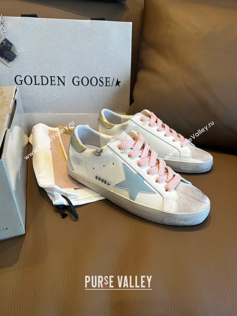 Golden Goose GGDB Super-Star Leather Sneakers White/Blue/Pink 2024 (SS-24030401)
