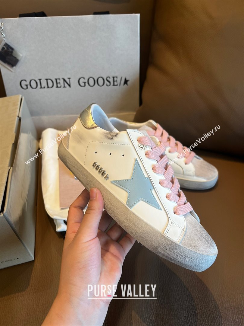 Golden Goose GGDB Super-Star Leather Sneakers White/Blue/Pink 2024 (SS-24030401)