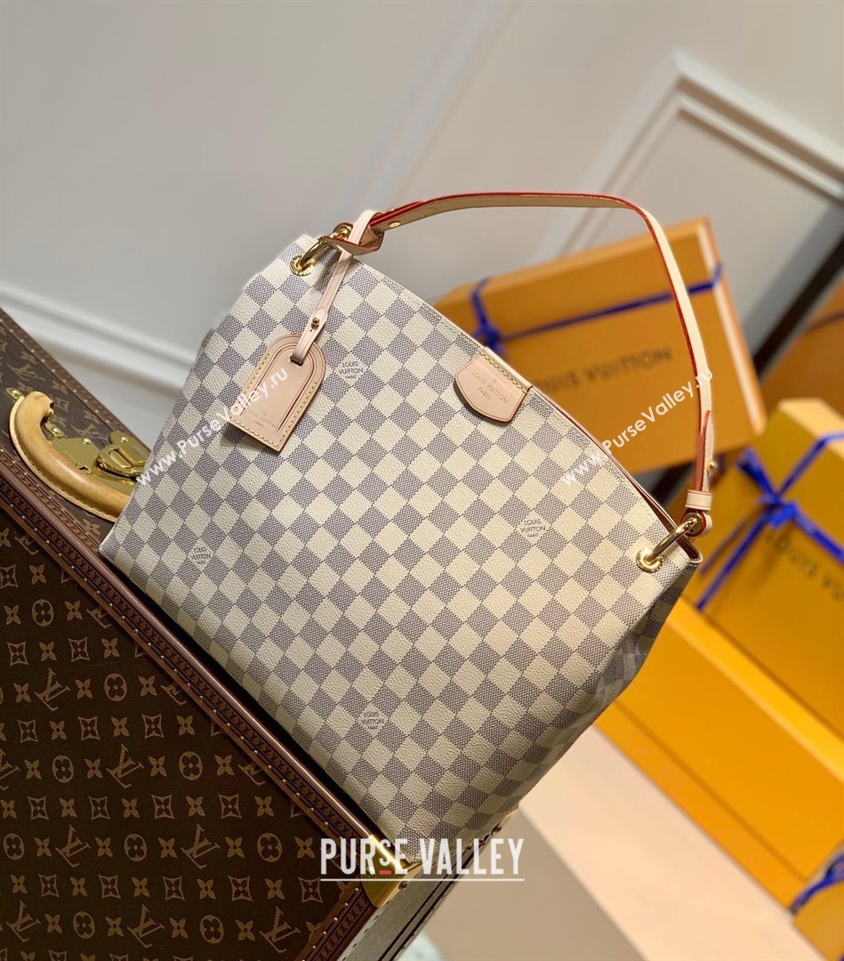 Louis Vuitton Graceful PM Hobo Bag in Damier Azur Canvas N42249 White 2022 (K-220304052)
