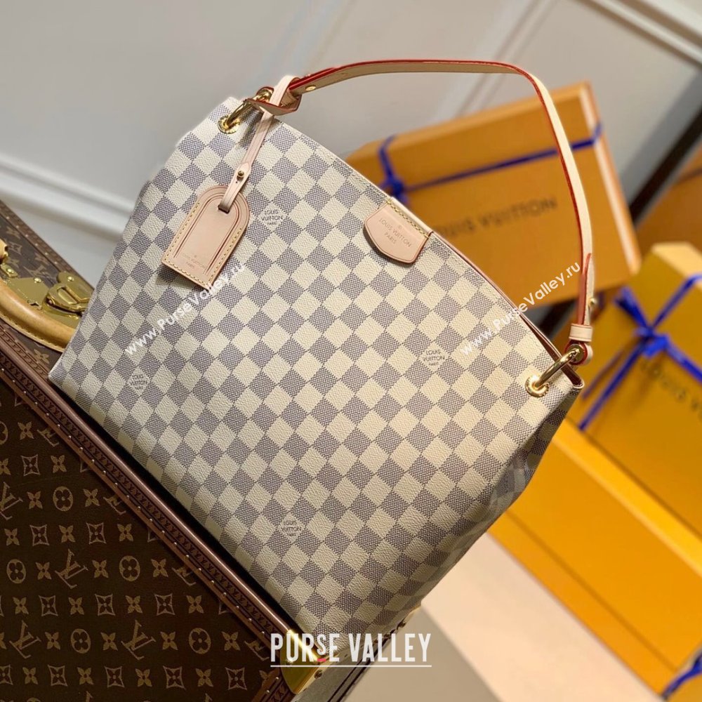 Louis Vuitton Graceful PM Hobo Bag in Damier Azur Canvas N42249 White 2022 (K-220304052)