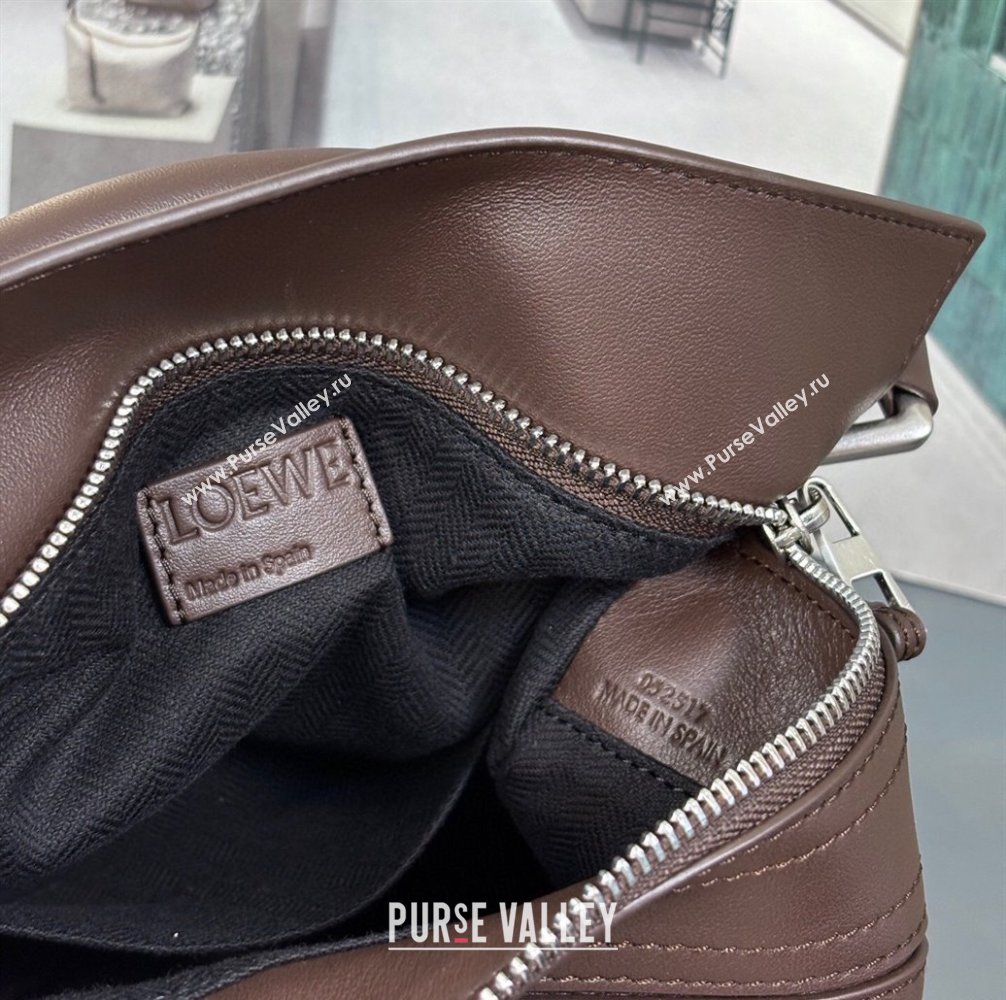 Loewe Small Puzzle Biker bag in shiny calfskin Dark Chestnut Brown 2025 0925 (YS-250925023)