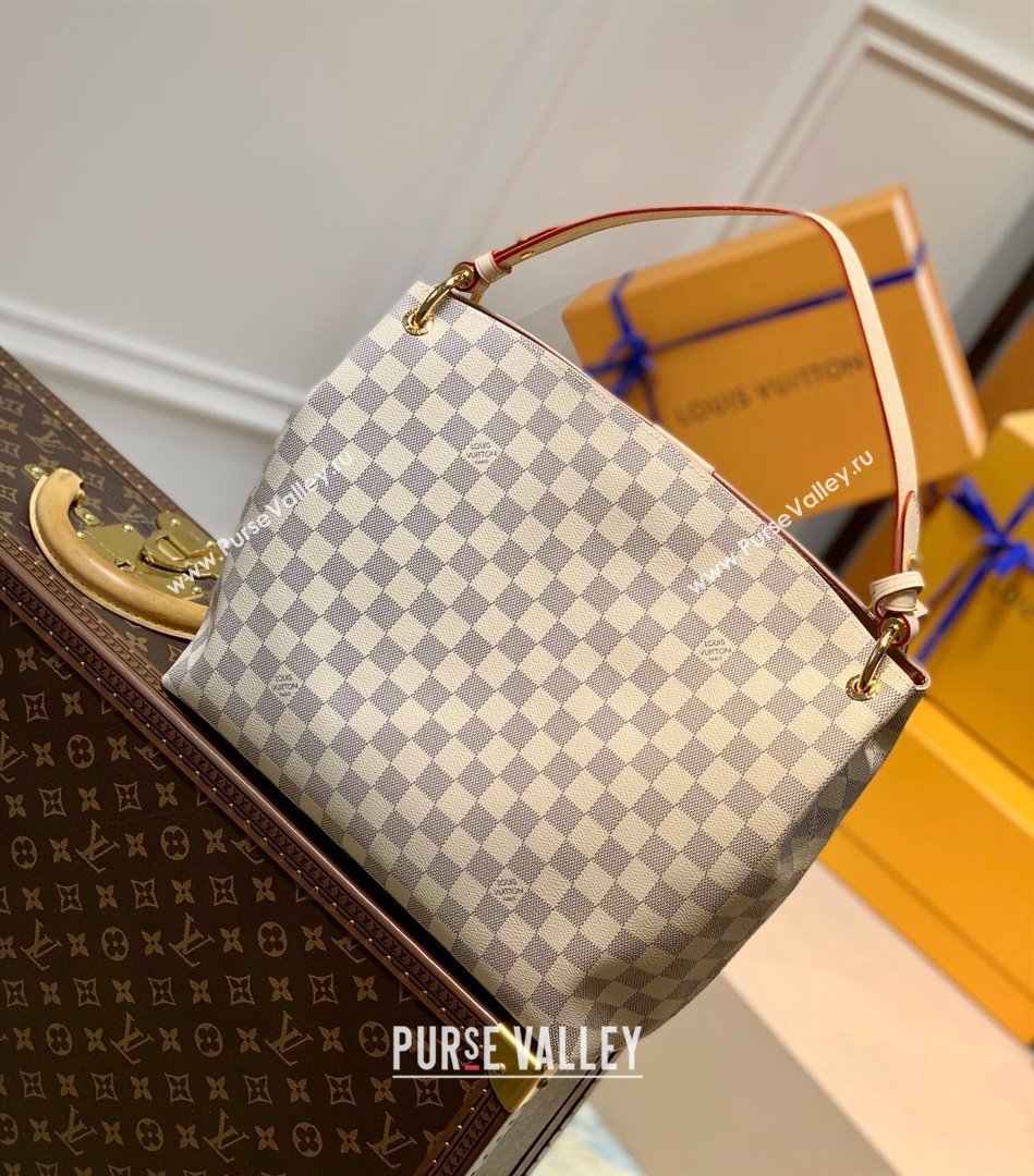 Louis Vuitton Graceful PM Hobo Bag in Damier Azur Canvas N42249 White 2022 (K-220304052)