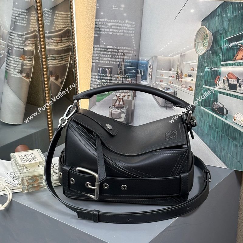 Loewe Small Puzzle Biker bag in shiny calfskin Black 2025 0925 (YS-250925024)