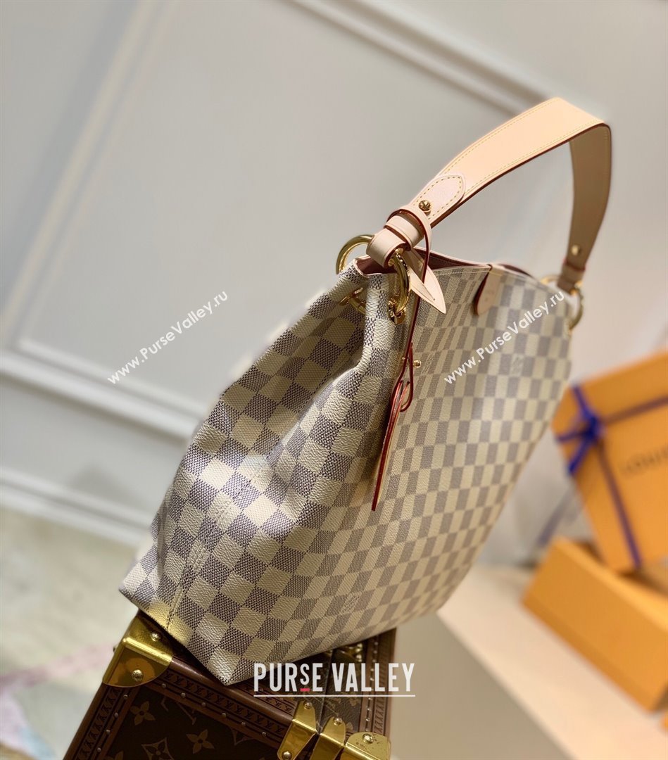 Louis Vuitton Graceful PM Hobo Bag in Damier Azur Canvas N42249 White 2022 (K-220304052)