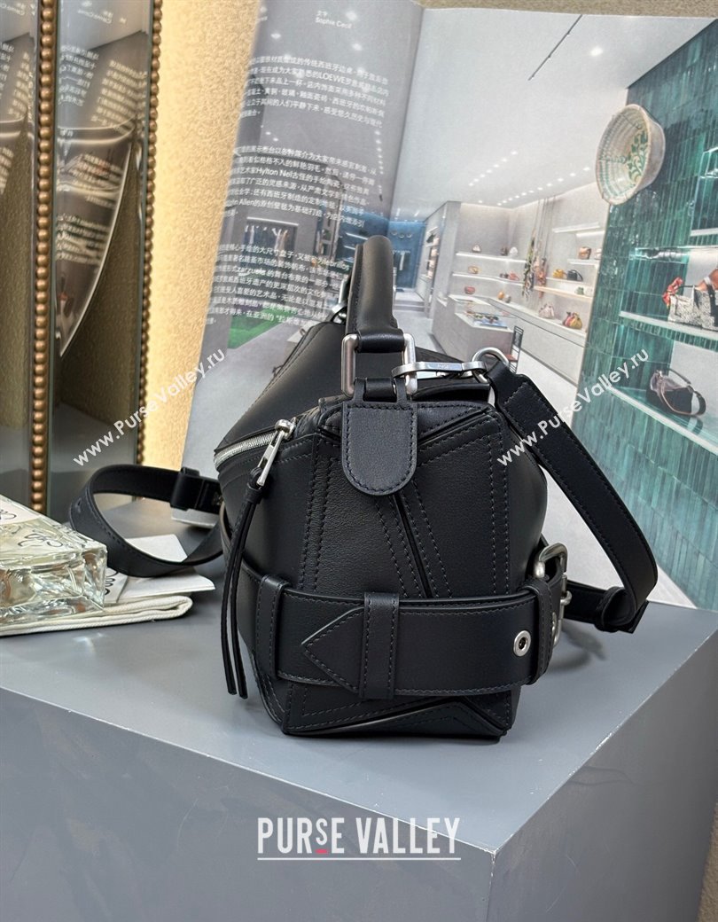 Loewe Small Puzzle Biker bag in shiny calfskin Black 2025 0925 (YS-250925024)