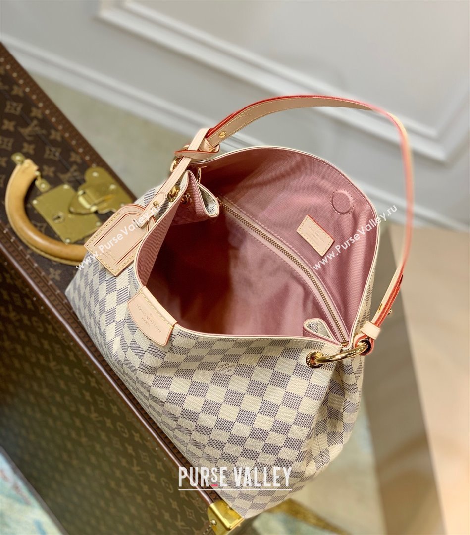 Louis Vuitton Graceful PM Hobo Bag in Damier Azur Canvas N42249 White 2022 (K-220304052)