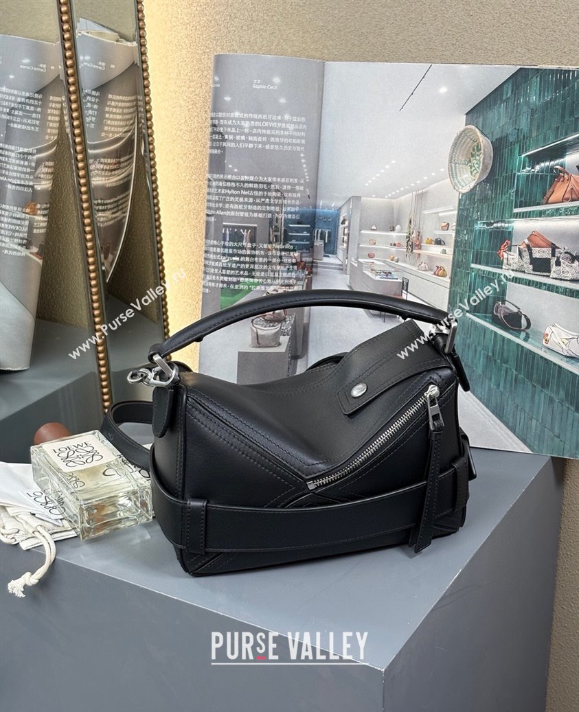 Loewe Small Puzzle Biker bag in shiny calfskin Black 2025 0925 (YS-250925024)