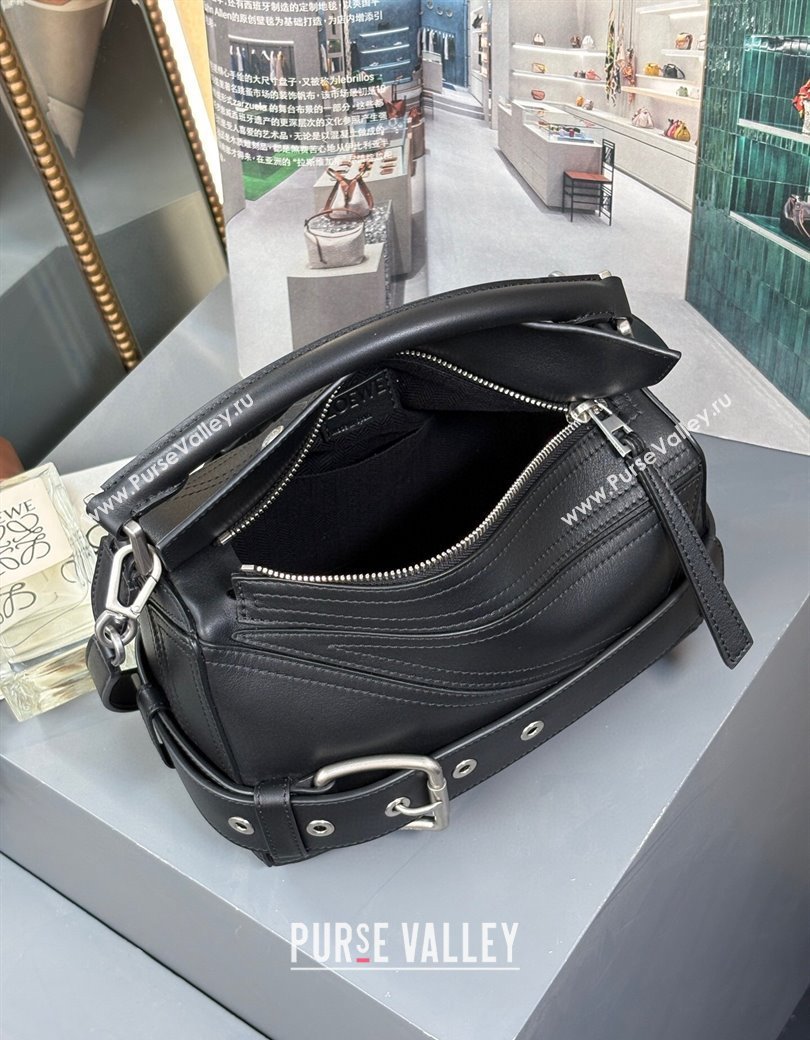 Loewe Small Puzzle Biker bag in shiny calfskin Black 2025 0925 (YS-250925024)