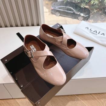 Alaia Criss Cross Ballet Flats in Patent Calfskin Nude 2024 (MD-24042304)