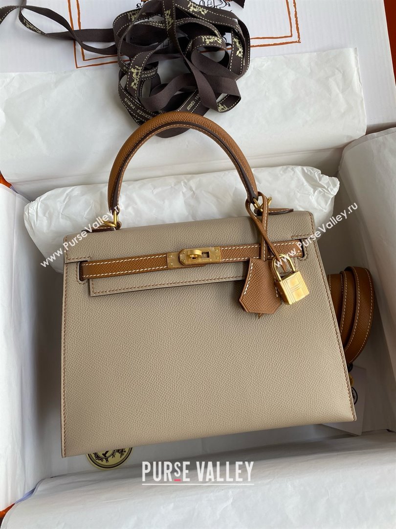 Hermes Kelly 25/28/32cm Bag in Original Epsom Leather Trench Grey/Brown/Gold 2025 (Full Handmand) (XYA-25021805)