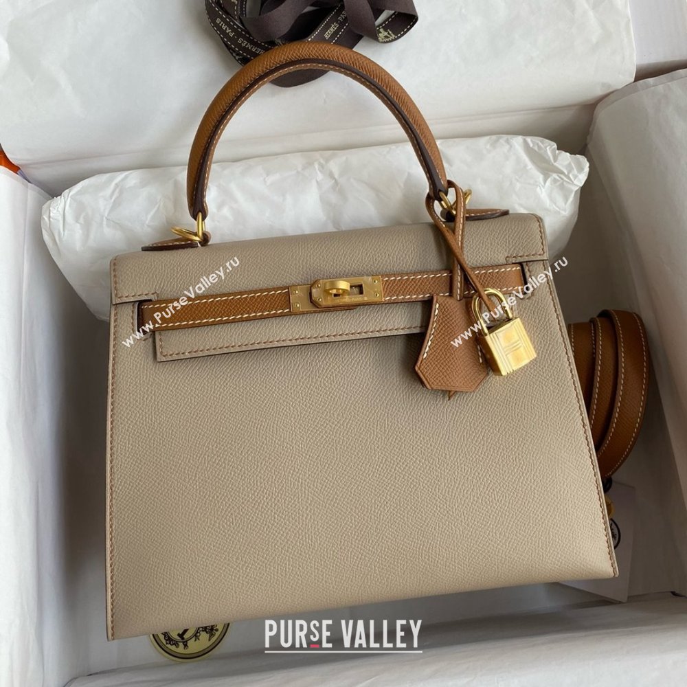 Hermes Kelly 25/28/32cm Bag in Original Epsom Leather Trench Grey/Brown/Gold 2025 (Full Handmand) (XYA-25021805)