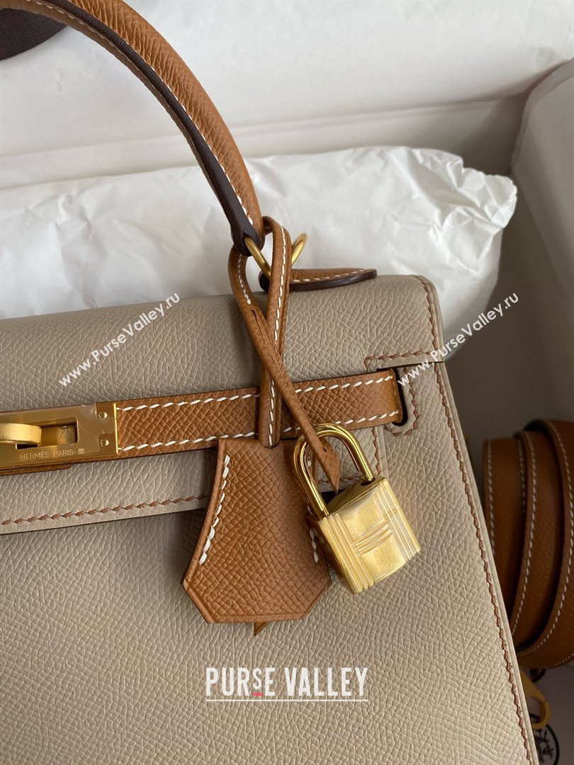 Hermes Kelly 25/28/32cm Bag in Original Epsom Leather Trench Grey/Brown/Gold 2025 (Full Handmand) (XYA-25021805)