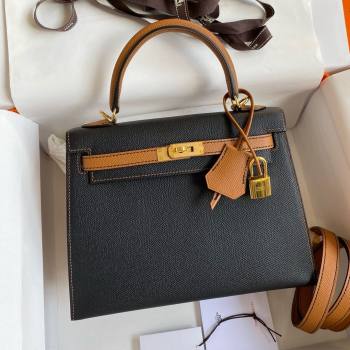 Hermes Kelly 25/28/32cm Bag in Original Epsom Leather Black/Brown/Gold 2025 (Full Handmand) (XYA-25021801)