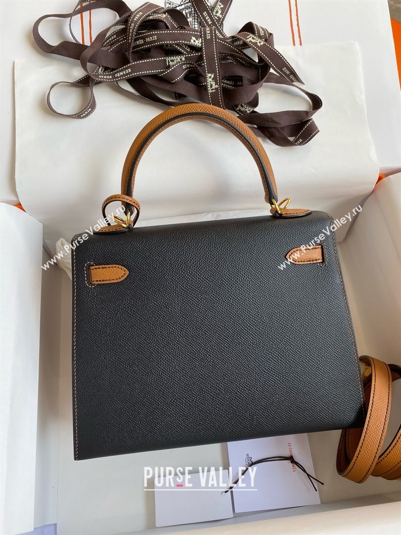 Hermes Kelly 25/28/32cm Bag in Original Epsom Leather Black/Brown/Gold 2025 (Full Handmand) (XYA-25021801)