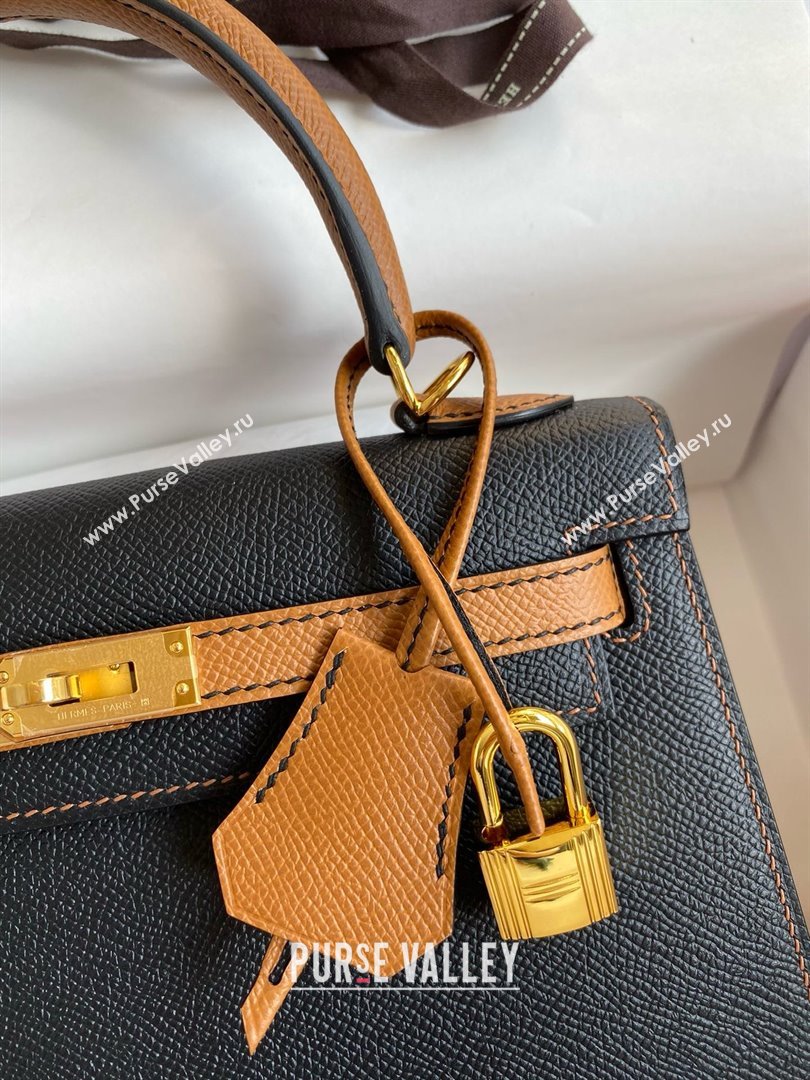 Hermes Kelly 25/28/32cm Bag in Original Epsom Leather Black/Brown/Gold 2025 (Full Handmand) (XYA-25021801)
